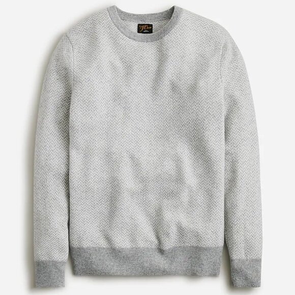 NWT J Crew 100% Cashmere Gray Herringbone Sweater - Picture 1 of 3